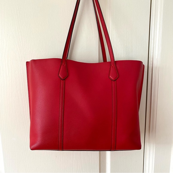 Tory Burch Perry Red Pebble Leather Triple Compartment Tote/Shoulder Bag - Picture 10 of 16